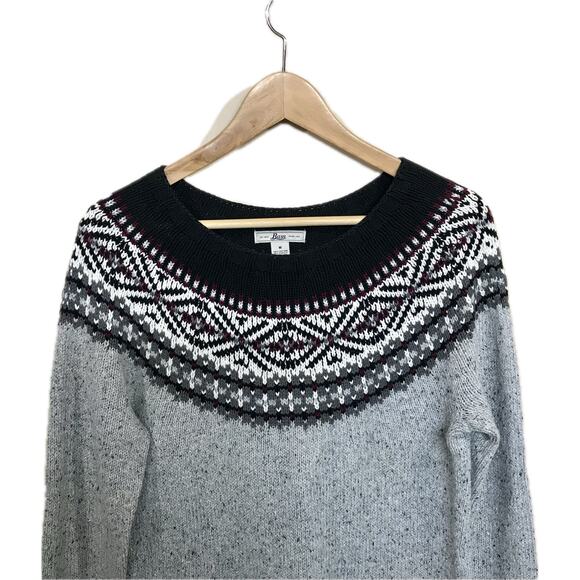 G H Bass Vintage Fair Isle Rustic Black Gray Scoop Neck Pullover Sweater Women M - Picture 6 of 10